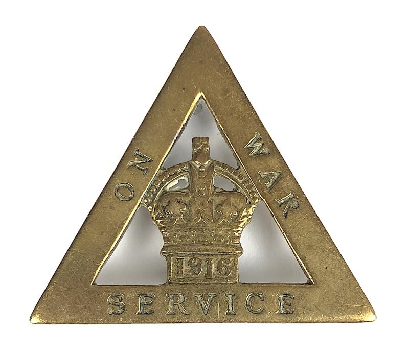 WW1 On War Service 1916 womens munition workers badge J.R.GAUNT & SON