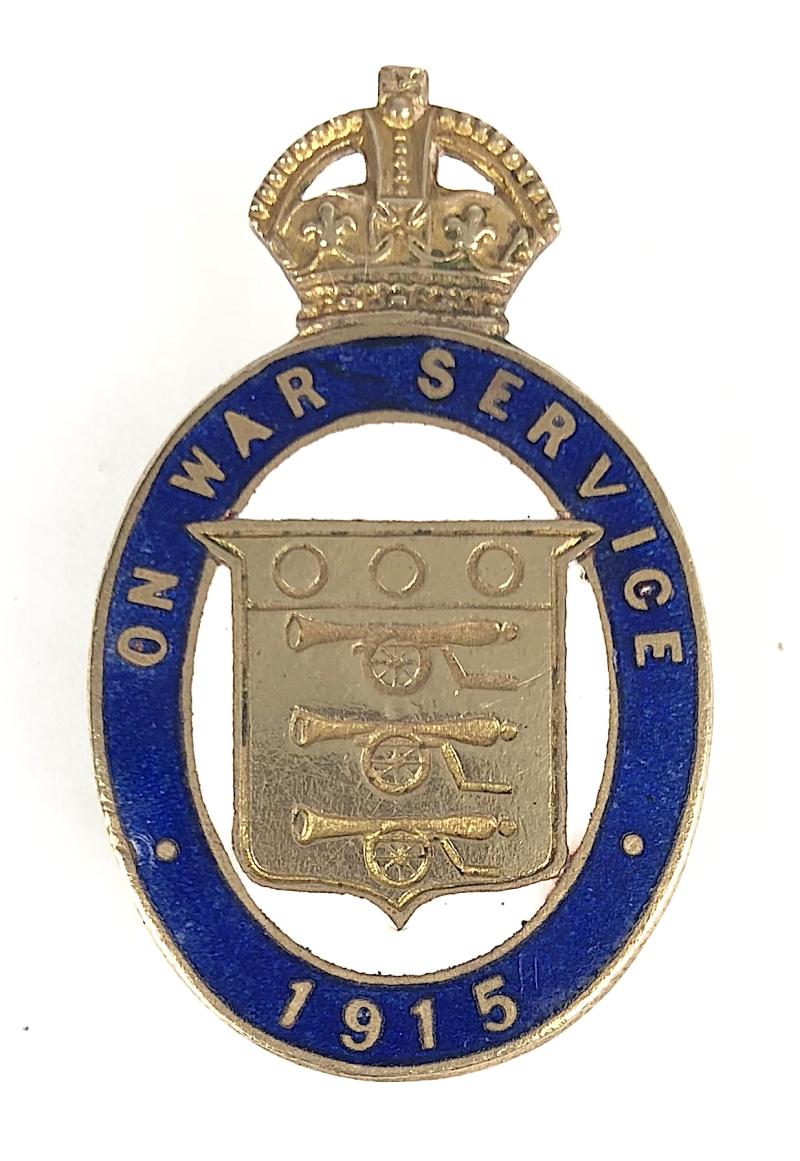 WW1 On War Service 1915 munition workers enamel badge J.R.GAUNT LONDON