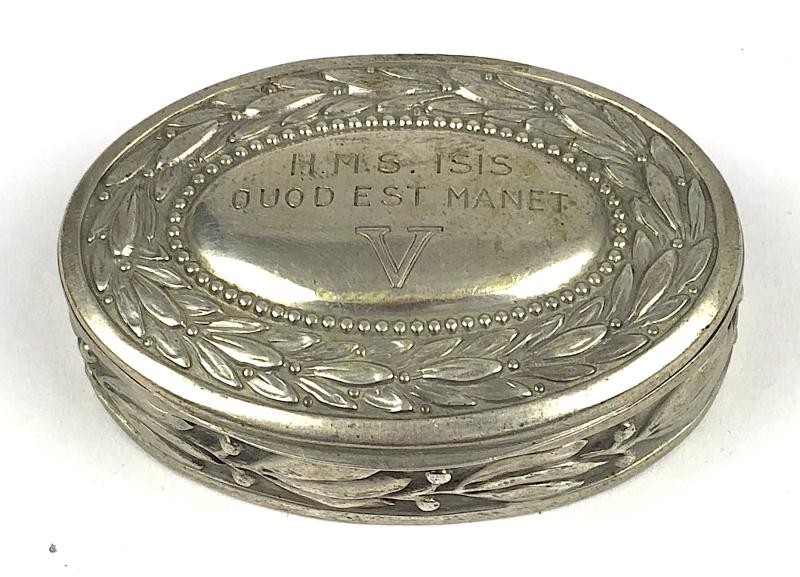 Royal Navy HMS ISIS Quod Est Manet continental silver snuff box