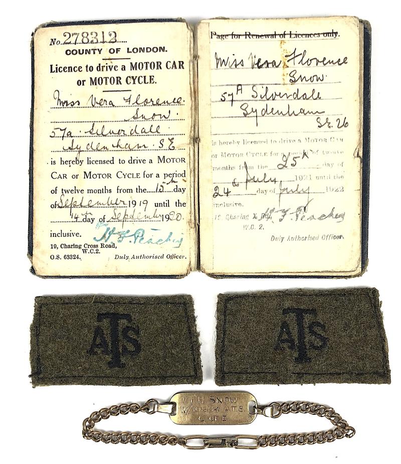 WW2 Auxiliary Territorial Service ATS Titles Drivers Licence & I.D. Bracelet