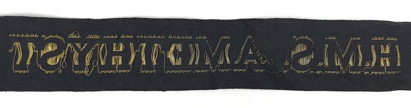 Royal Navy H.M.S. Amethyst cap tally silk ribbon badge approx 120mm.