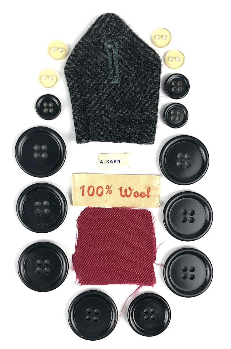 Womens Voluntary Service WVS coat buttons name tape, herringbone wool sample