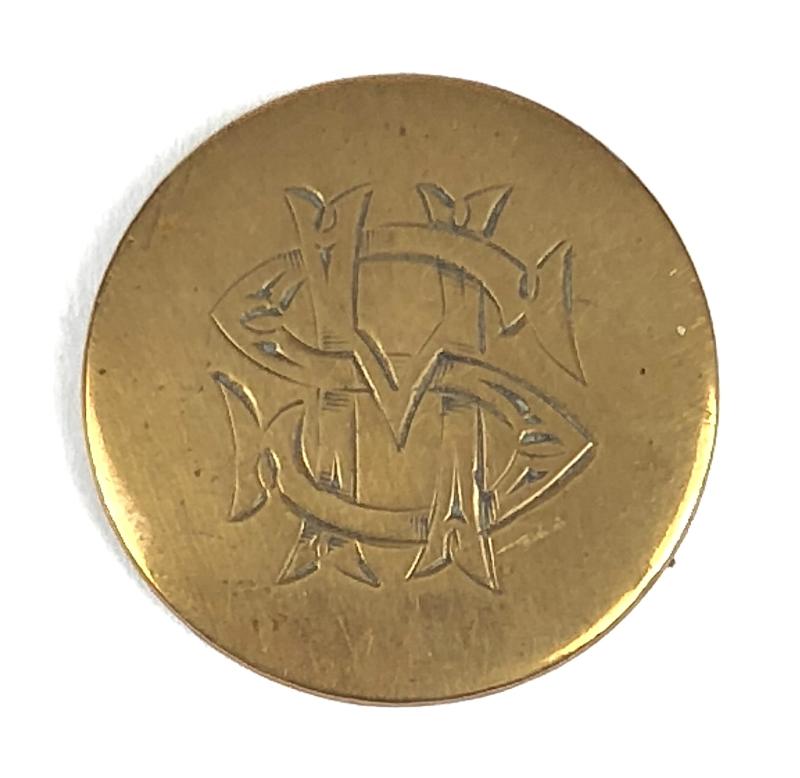 Stevensone Hunt Club brass engraved script button Devon