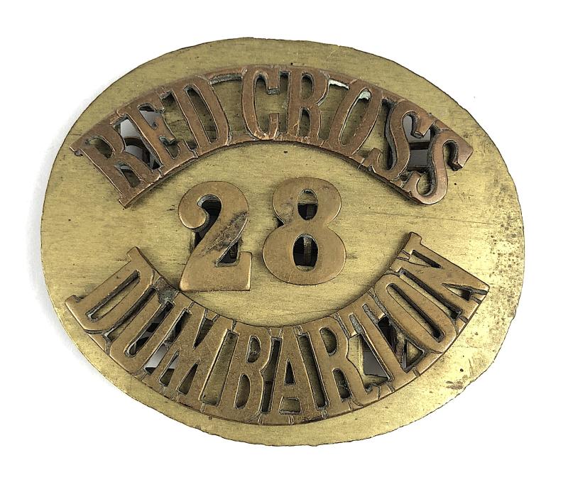 'Red Cross 28 Dumbarton' uniform shoulder title badge and backing plate Scotland