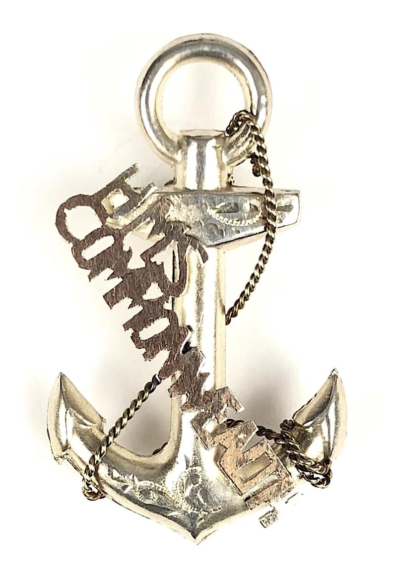WW1 Royal Navy HMS Commonwealth 1915 Silver Anchor Pin Badge