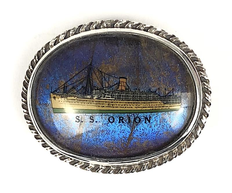 SS Orion shipping line silver ships picture badge