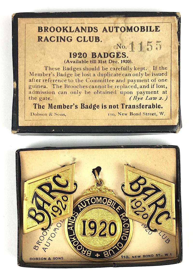 Brooklands Automobile Racing Club BARC 1920 set of cased member's badges