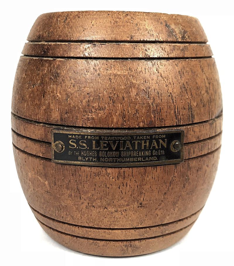 S.S. LEVIATHAN teakwood barrel reclaimed from the American ocean liner c.1911 - 1934