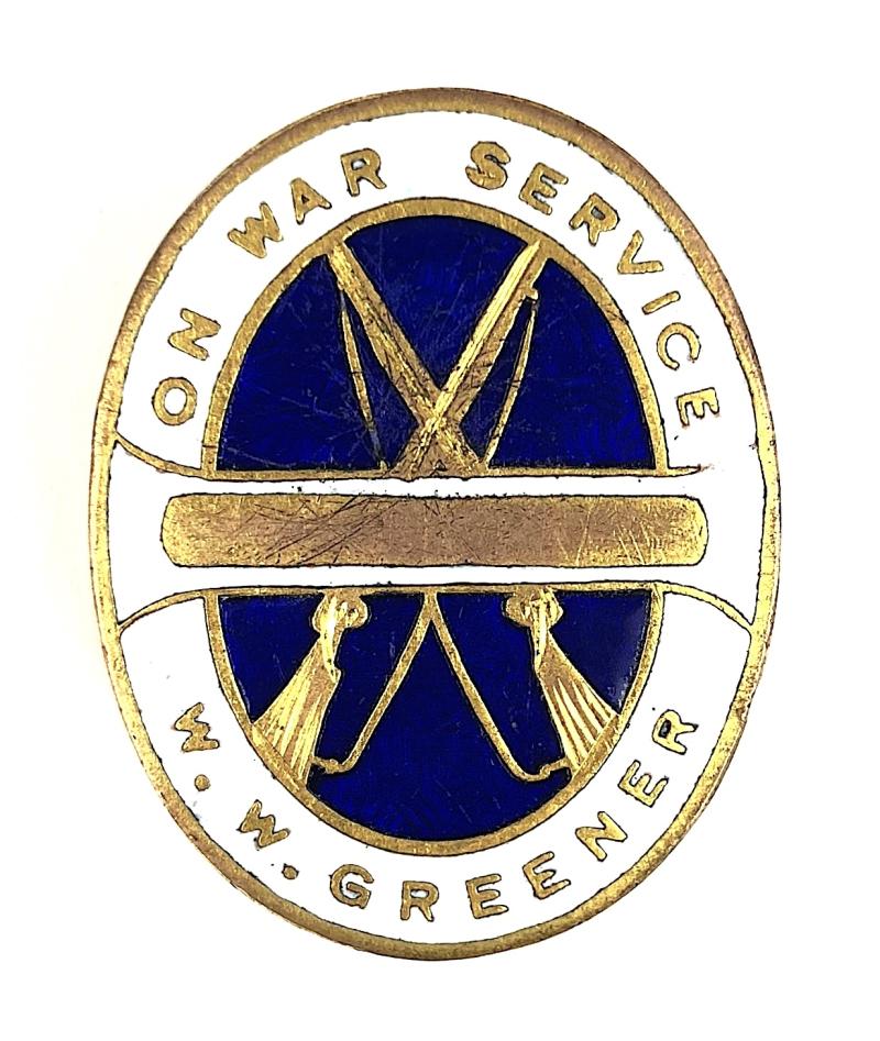 WW1 W.W. Greener Gunmakers On War Service Badge Birmingham
