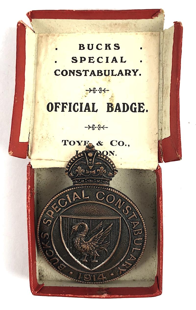 WW1 Bucks Special Constabulary 1914 police reserve badge & Box of Issue