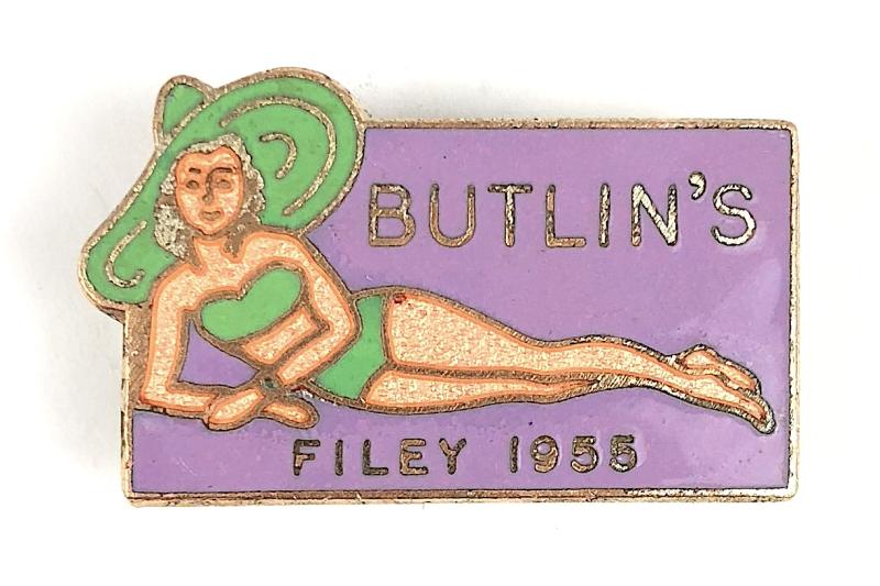 Butlins 1955 Filey holiday camp girl in a swimsuit badge