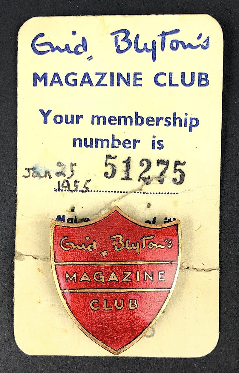 Enid Blyton’s Magazine Club childrens membership badge & card Jan 25th 1955