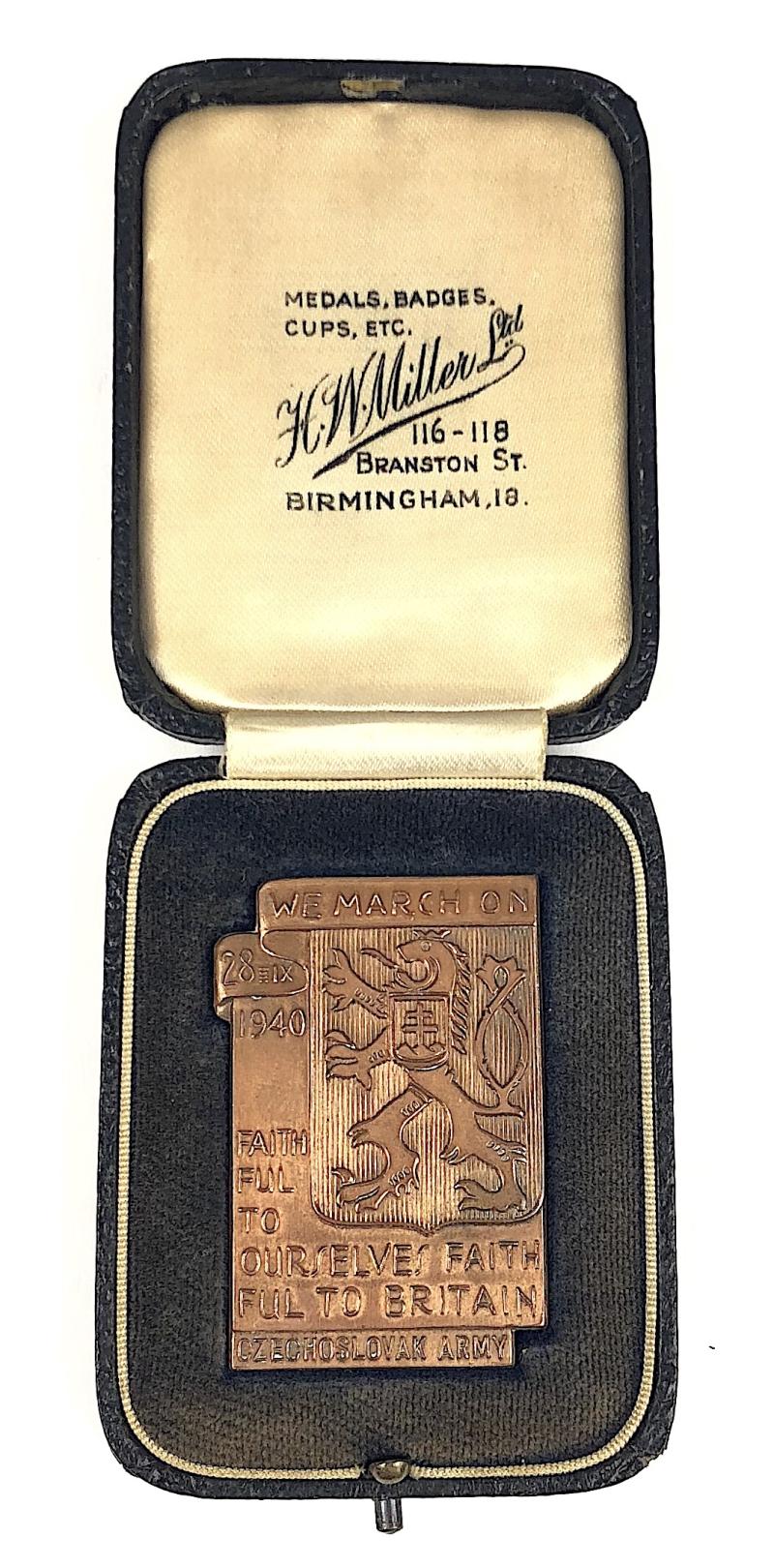 Czechoslovak Army Plaque 1940 Fitted Cased Award Badge H.W.Miller Ltd
