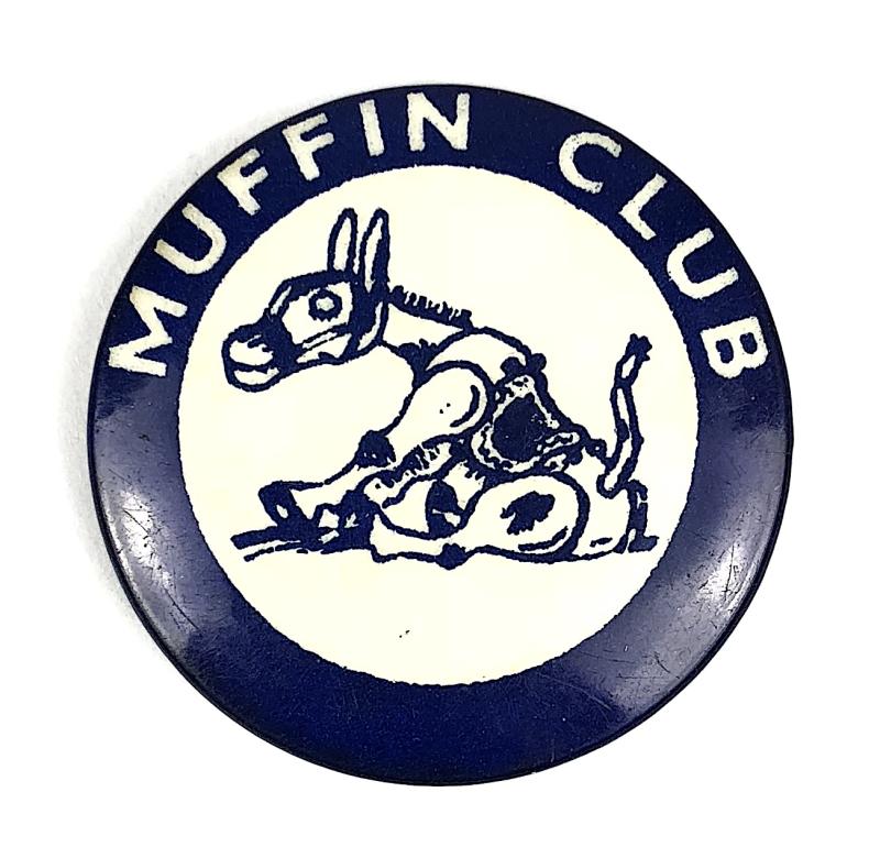 Muffin the Mule puppet character childrens club tin button badge