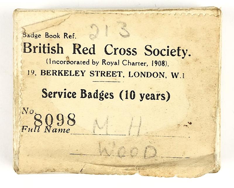 British Red Cross Society 10 Years Service named badge with 1927 Certificate
