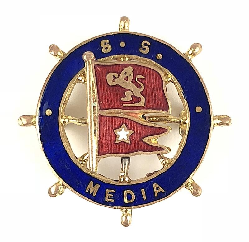 S.S. Media Cunard White Star Line ships wheel pin badge
