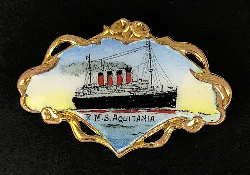 R.M.S. Aquitania hand painted enamel picture badge