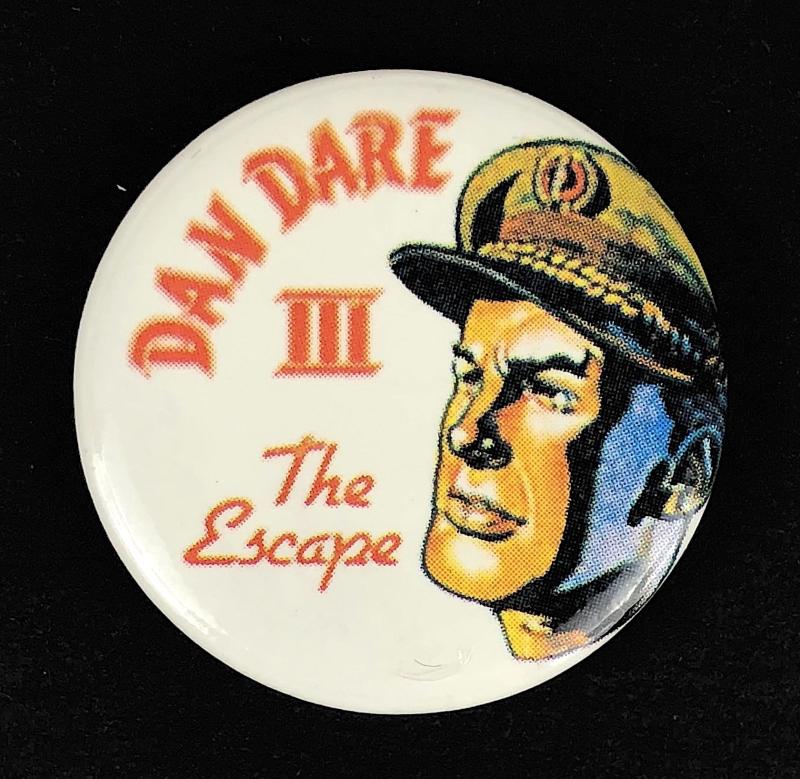 1990 Dan Dare III The Escape comic hero tin button badge