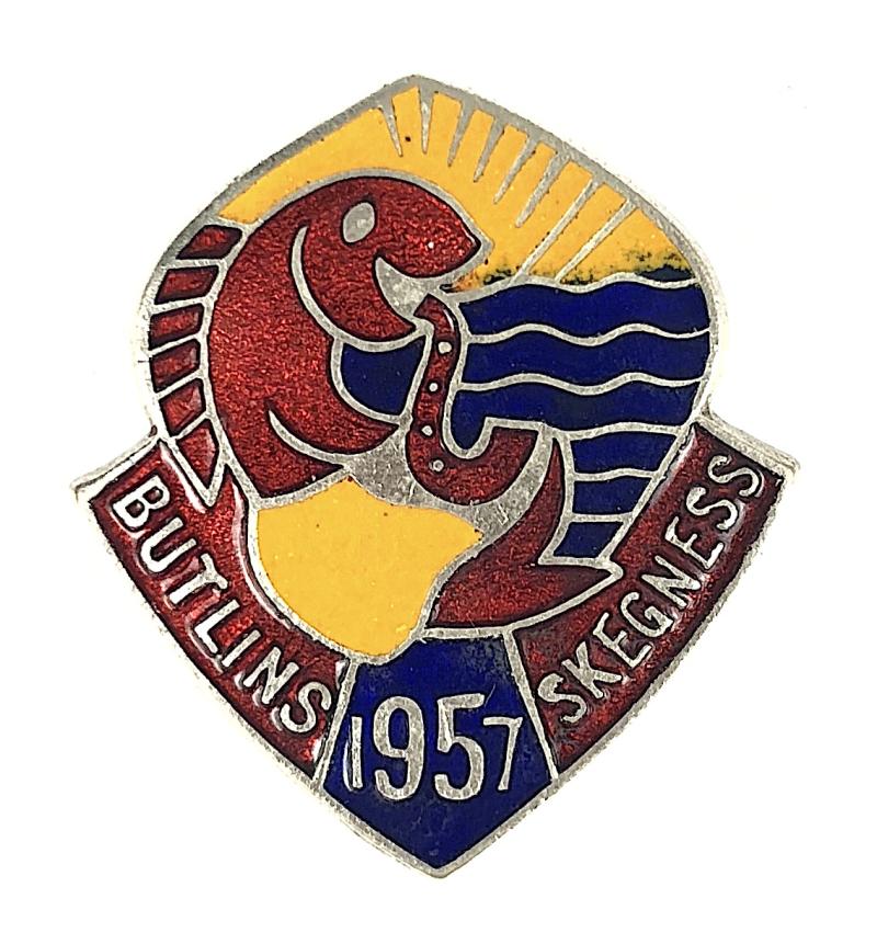 Butlins 1957 Skegness holiday camp fish saxophone badge