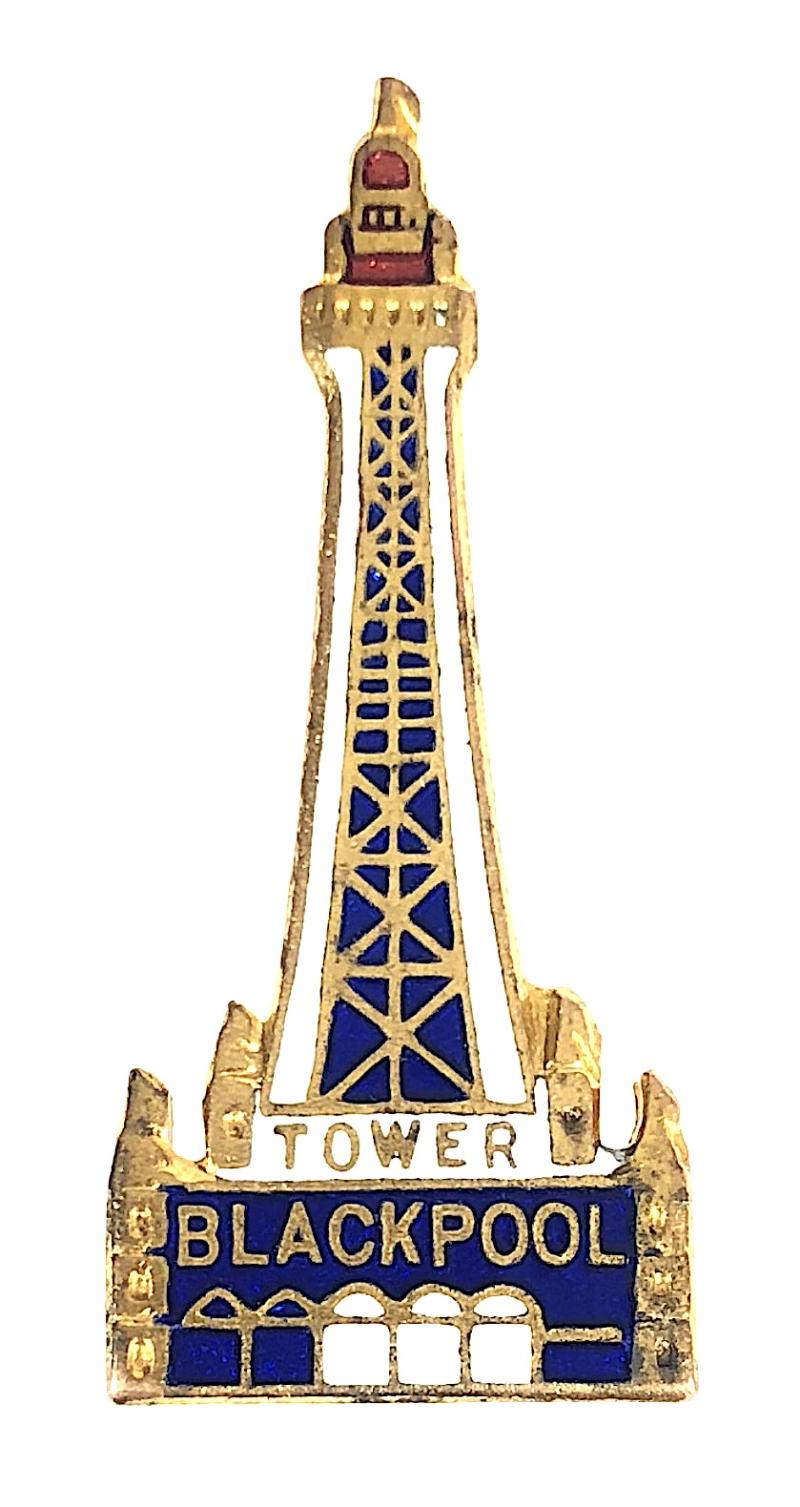 Blackpool Tower blue and white enamel souvenir pin badge by H.W.MILLER