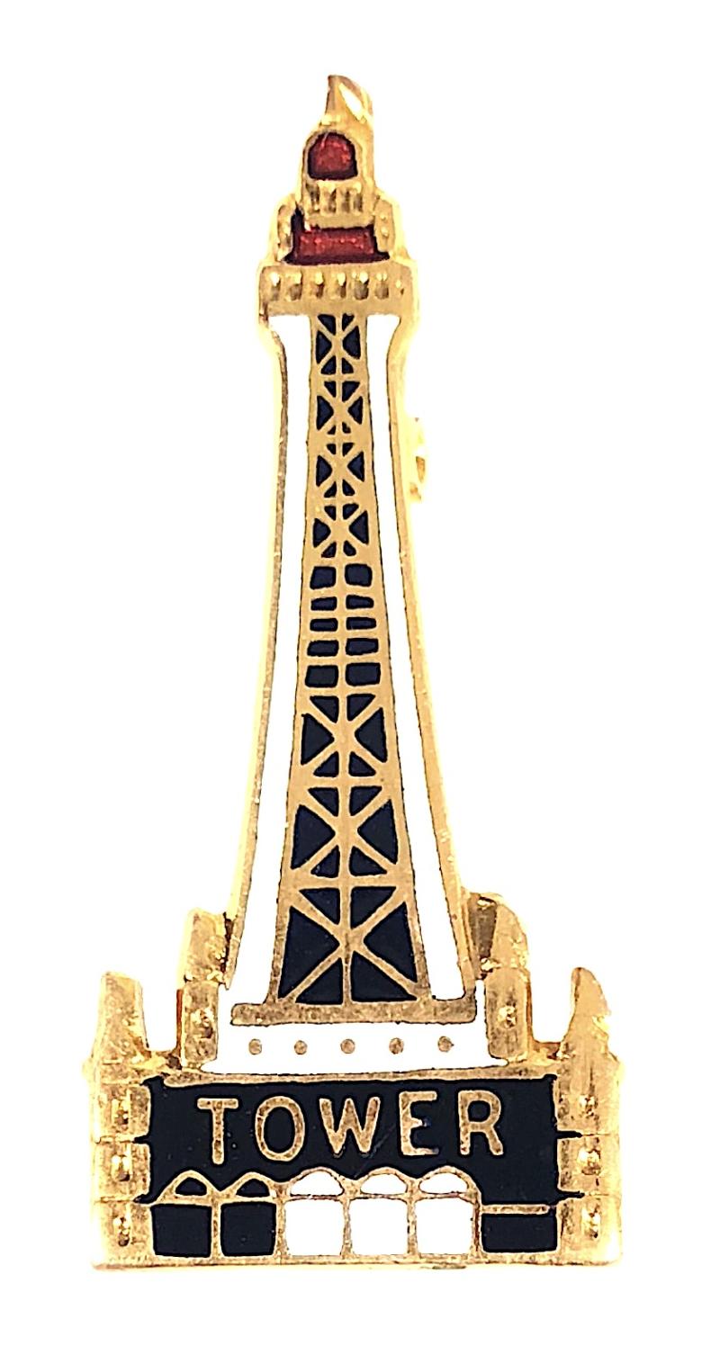 Blackpool Tower black and white enamel souvenir pin badge by H.W.MILLER