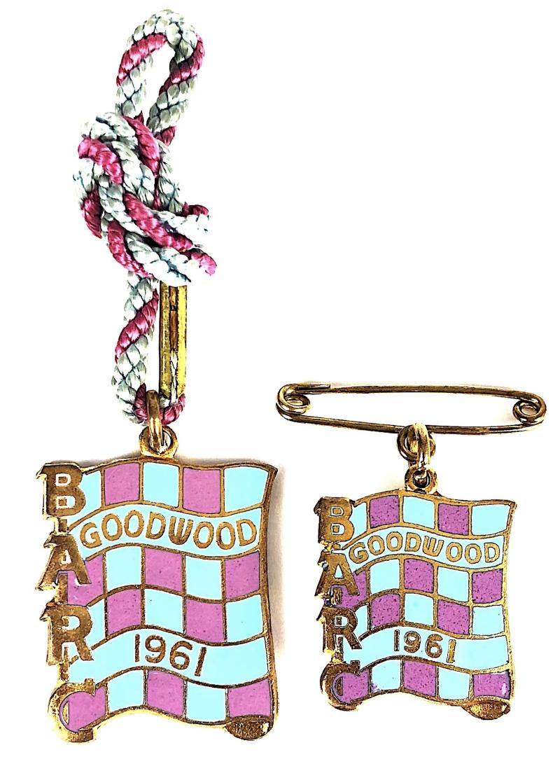 1961 British Automobile Racing Club BARC Goodwood matching pair of badges