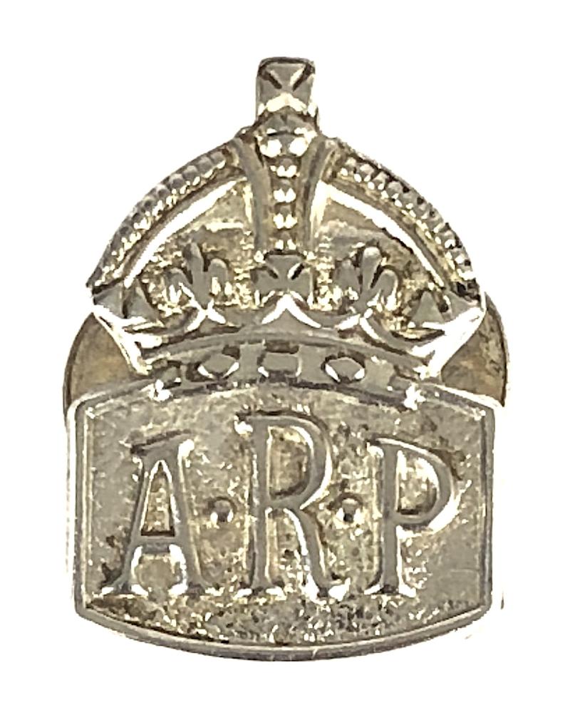 Air Raid Precautions silver miniature ARP badge by Usher Birmingham