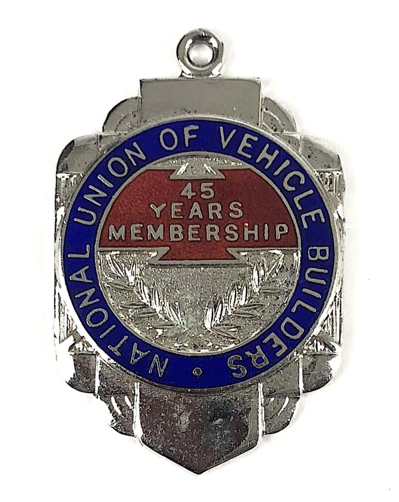 National Union of Vehicle Builders 45 Years Membership 1964 silver trade union badge