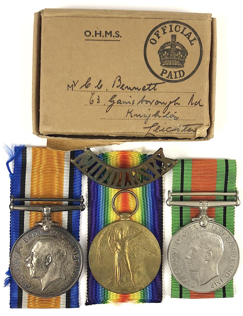 WW1/ WW2 Middlesex Regiment, Leicestershire Home Guard Medal Group