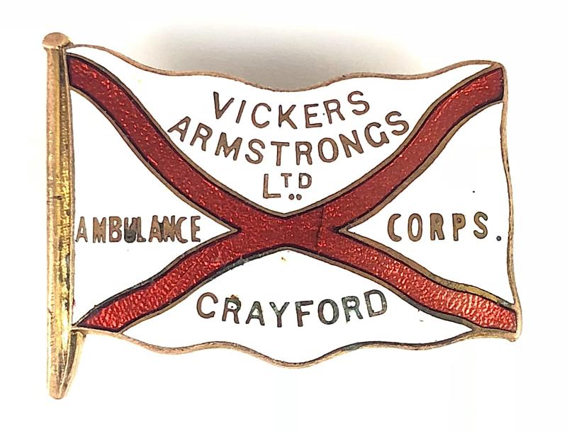 Vickers Armstrongs Ltd Ambulance Corps Crayford Kent numbered badge