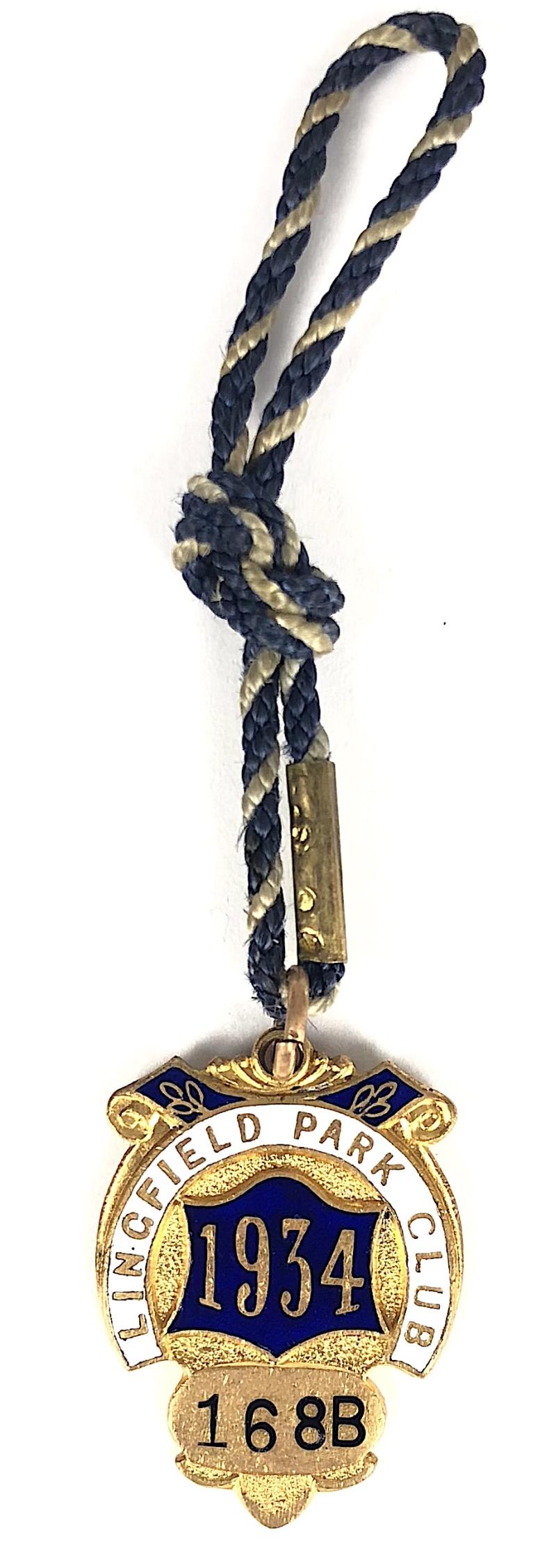 1934 Lingfield Park Racecoure horse racing club badge 168B