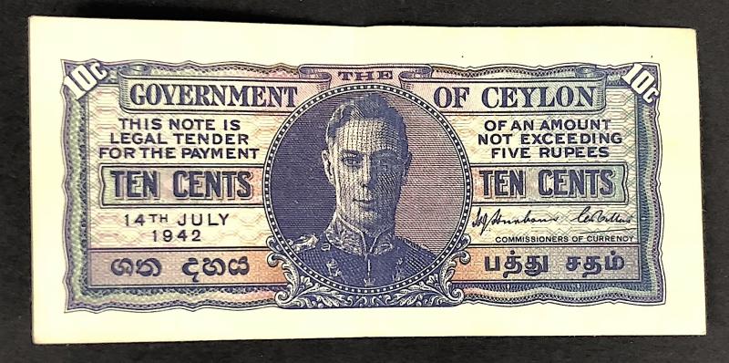 Government of Ceylon 1942 Ten Cents Bank Note