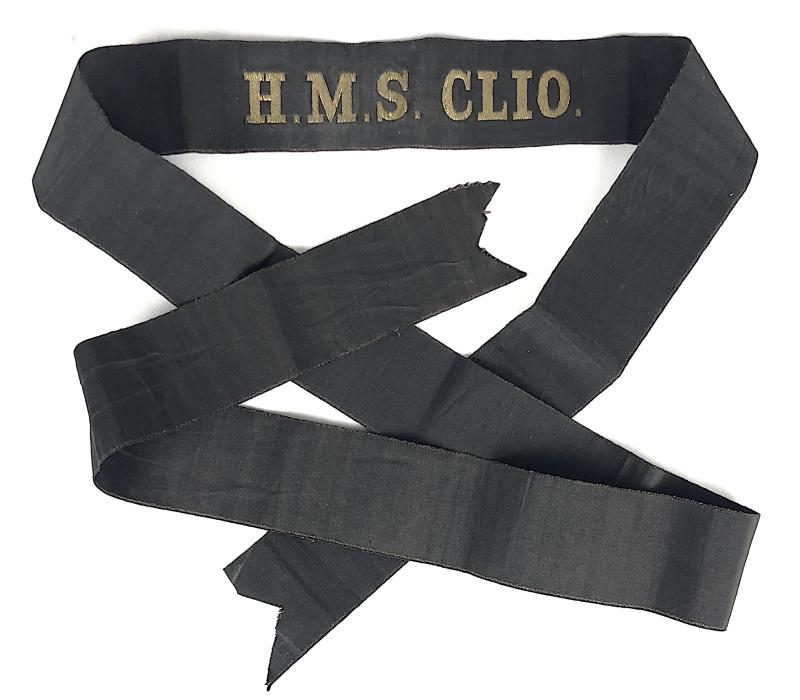 Royal Navy HMS Clio cap tally ribbon badge c.1903 - 1920