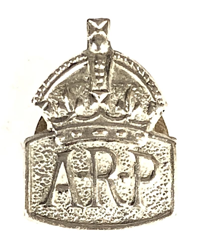 WW2 Air Raid Precautions miniature white metal ARP lapel badge