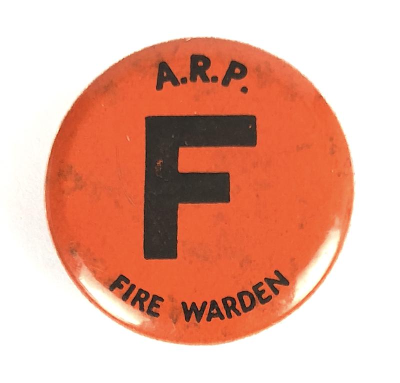 WW2 Air Raid Precauctions ARP Fire Warden tin button badge
