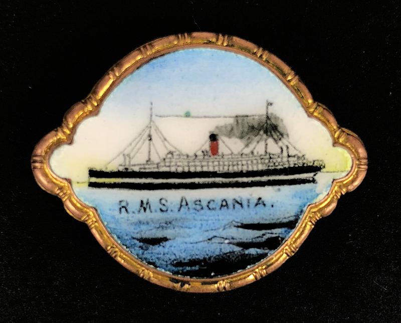 R.M.S. Ascania  Cunard Line gilt & enamel picture badge