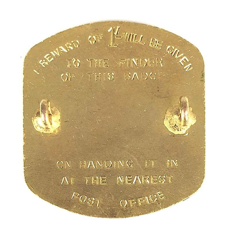General Post Office GPO 35 DSS postmans security badge