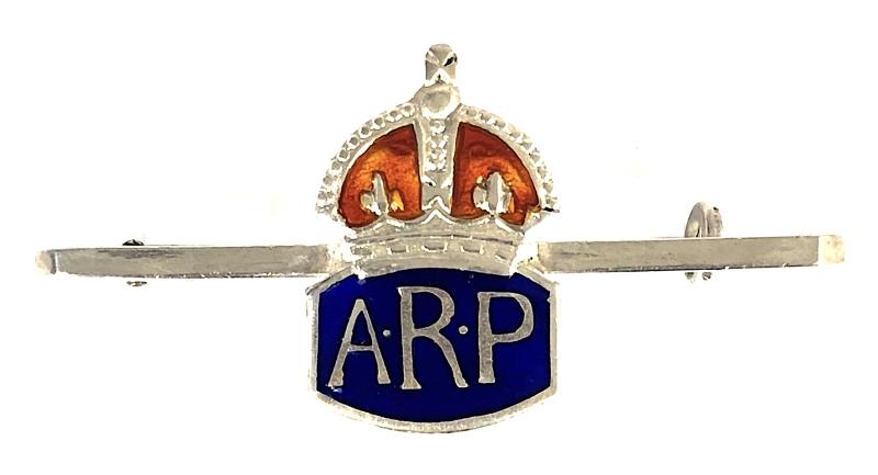 Air Raid Precautions miniature ARP silver & enamel pin badge