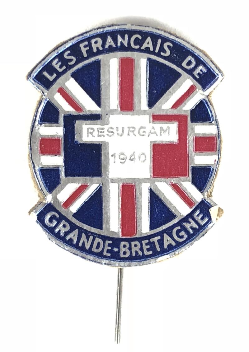 Free French Resurgam 1940 Union Jack fundraising pin badge