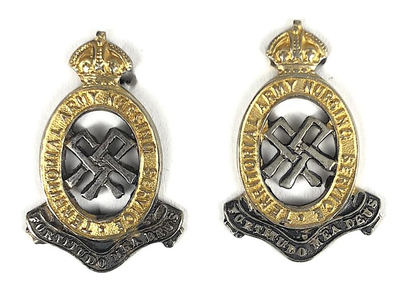Territorial Army Nursing Service TANS silver & gilt pair of collar badges