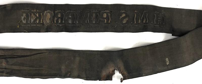 WW1 Royal Navy H.M.S. Pembroke cap tally silk ribbon 94mm.